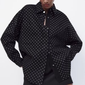 Zara oversized denim rhinestone shacket